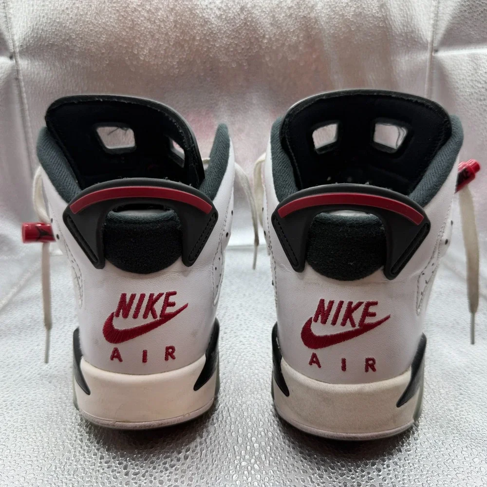 Size 7Y Nike Air Jordan 6 Retro White/Black-Carmine Boys Mid Sneakers 384665-106